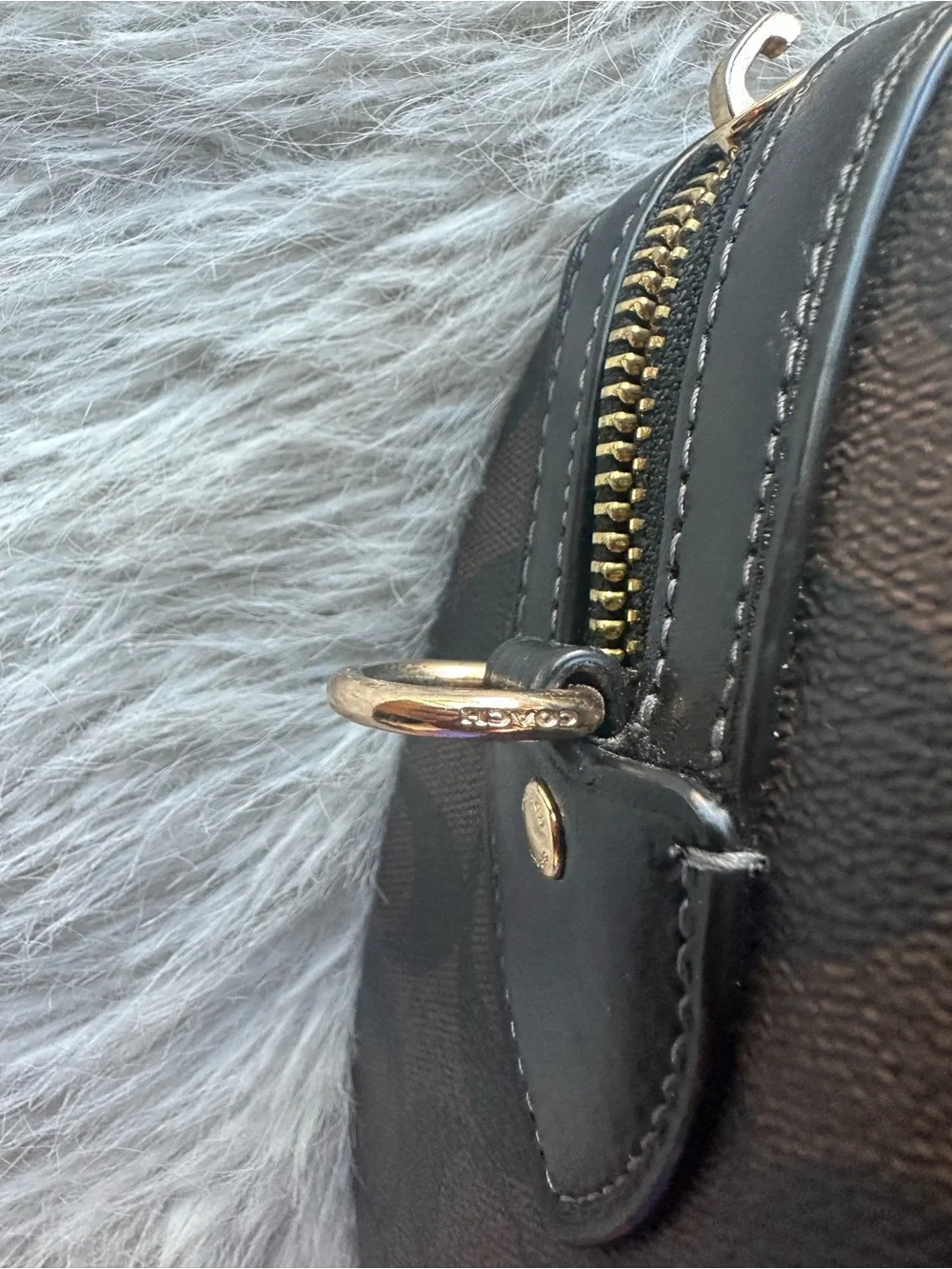 Coach signature Rowan Black Brown Mini Satchel with Gold Logo missing strap